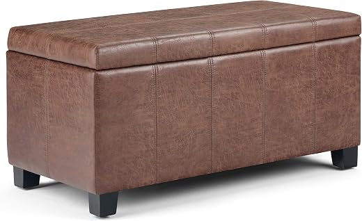 Simpli Home AXCOT-223-DUB Dover 36 inch Wide Contemporary Rectangle Storage Ottoman Bench in Distressed Umber Brown Faux A...