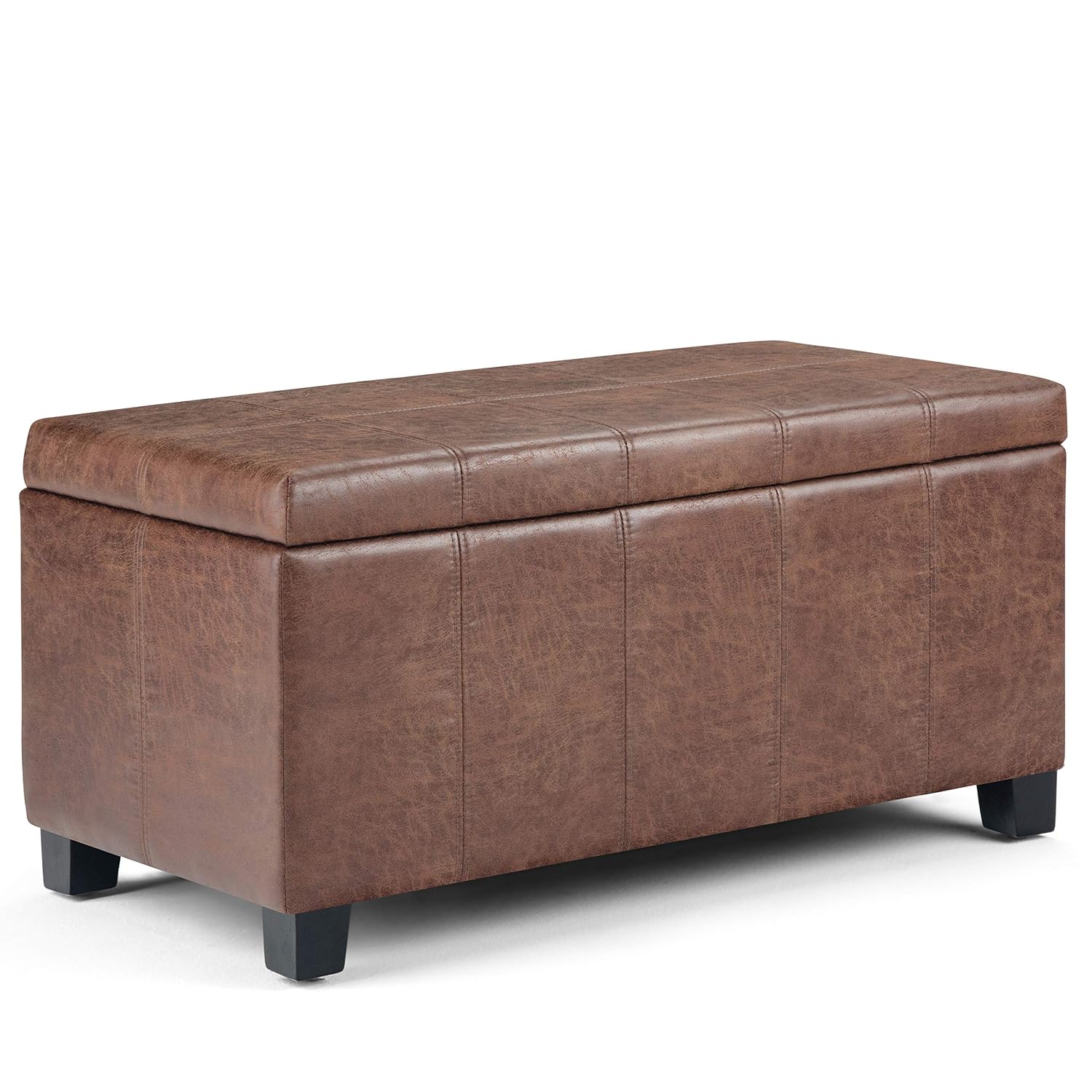 Simpli Home AXCOT-223-DUB Dover 36 inch Wide Contemporary Rectangle Storage Ottoman Bench in Distressed Umber Brown Faux A... - Review, Price and Buying Guide