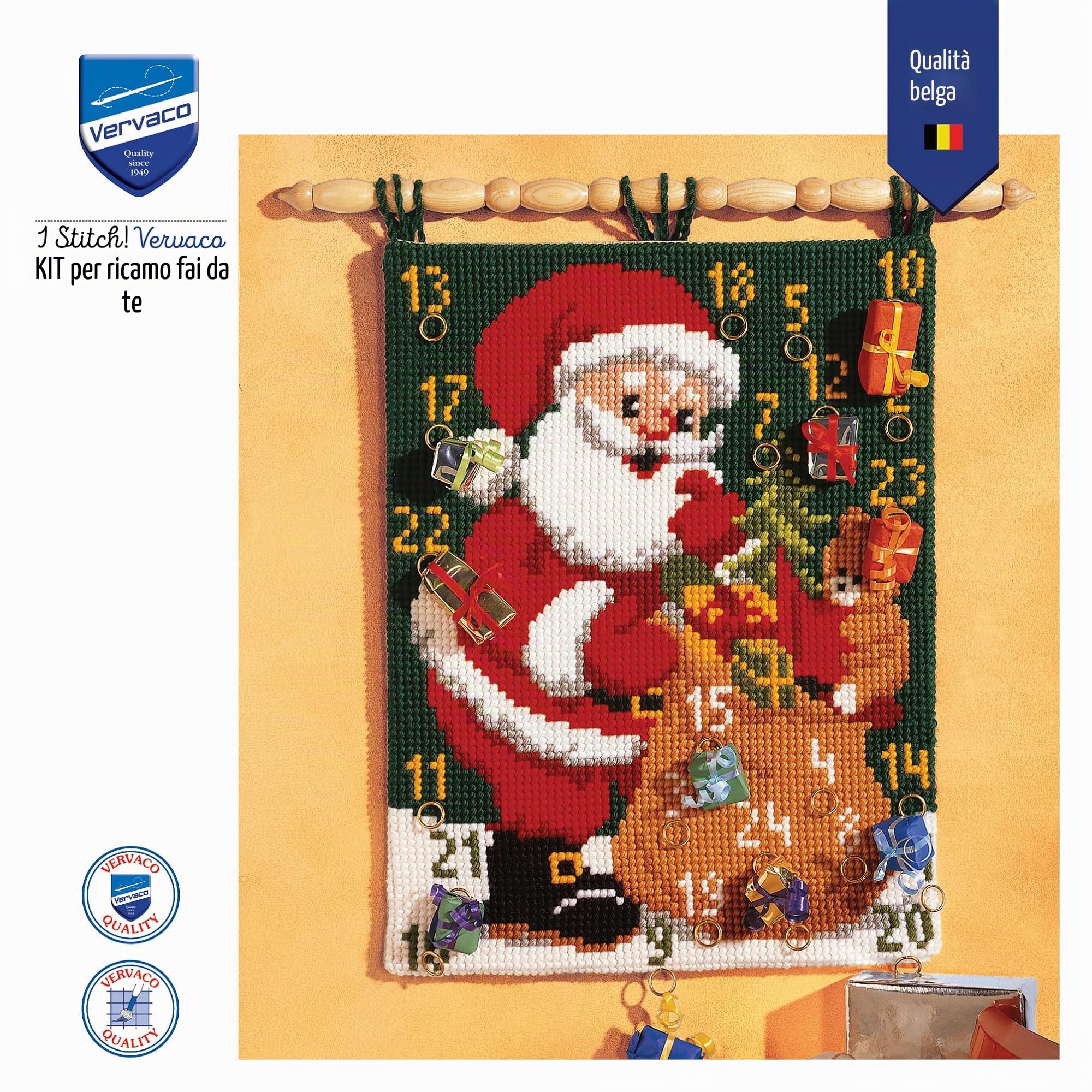 VERVACO Kit Calendario Dell'avvento Punto Croce Prestampato Babbo Natale Set Ricamo Principianti Decorativi per Pareti ca. 40 x 53 cm DIY Natale Decorazioni Casa Particolari Regalo Creativo