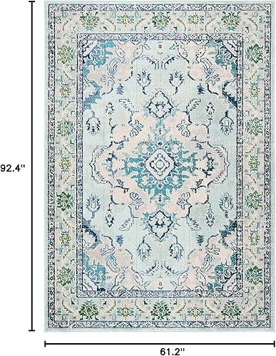 Miniatura 486 de Safavieh Tapete de área grande, colección Monaco, 11 pies x 15 pies, azul marino y celeste, diseño desgastado de medallón, no desprende pelusa