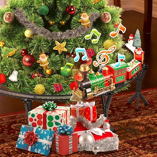 Miniatura 6 de Neragron Juego de tren de árbol de Navidad, juguetes de tren eléctrico con luz y sonidos, regalos de tren de juguete de Navidad para niños (debajo