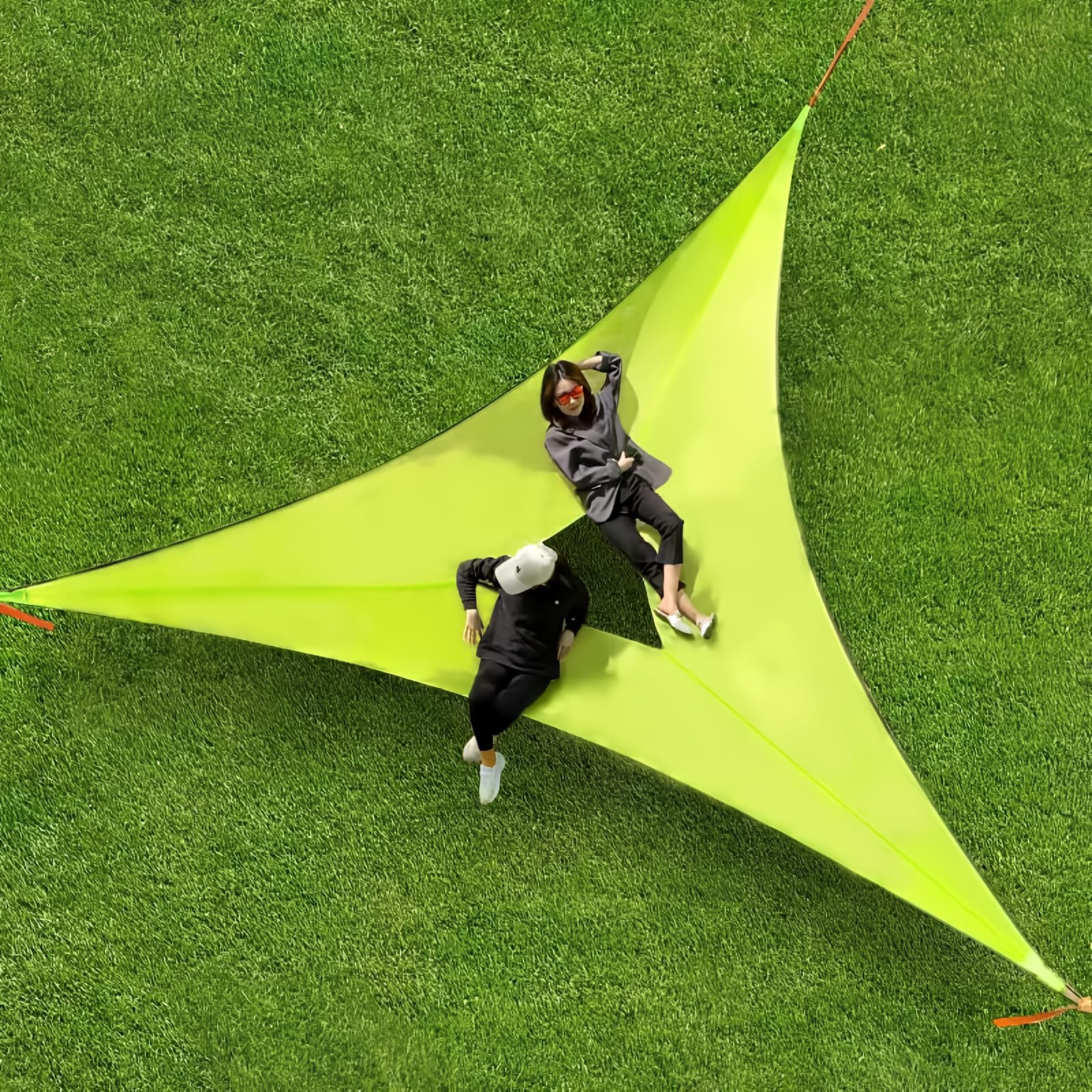 Hamaca Triangular, Multijugador, Fácil Instalación, Siesta, Picnic, Observación de Flores, Familia, 400 x 390 x 400 cm, Verde