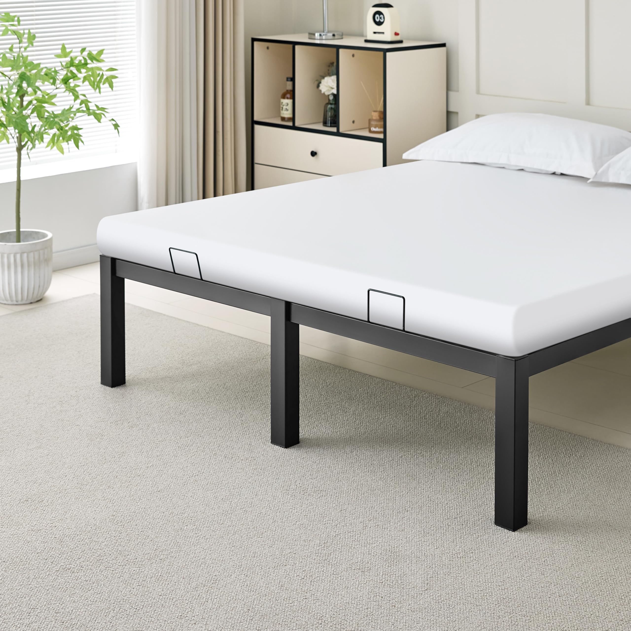 Garvis werkzeuglos OHNE Schrauben! Metallbett 140x200 Schwarz – 32 cm Hoher Doppelbettrahmen mit Stauraum – klick-Montage