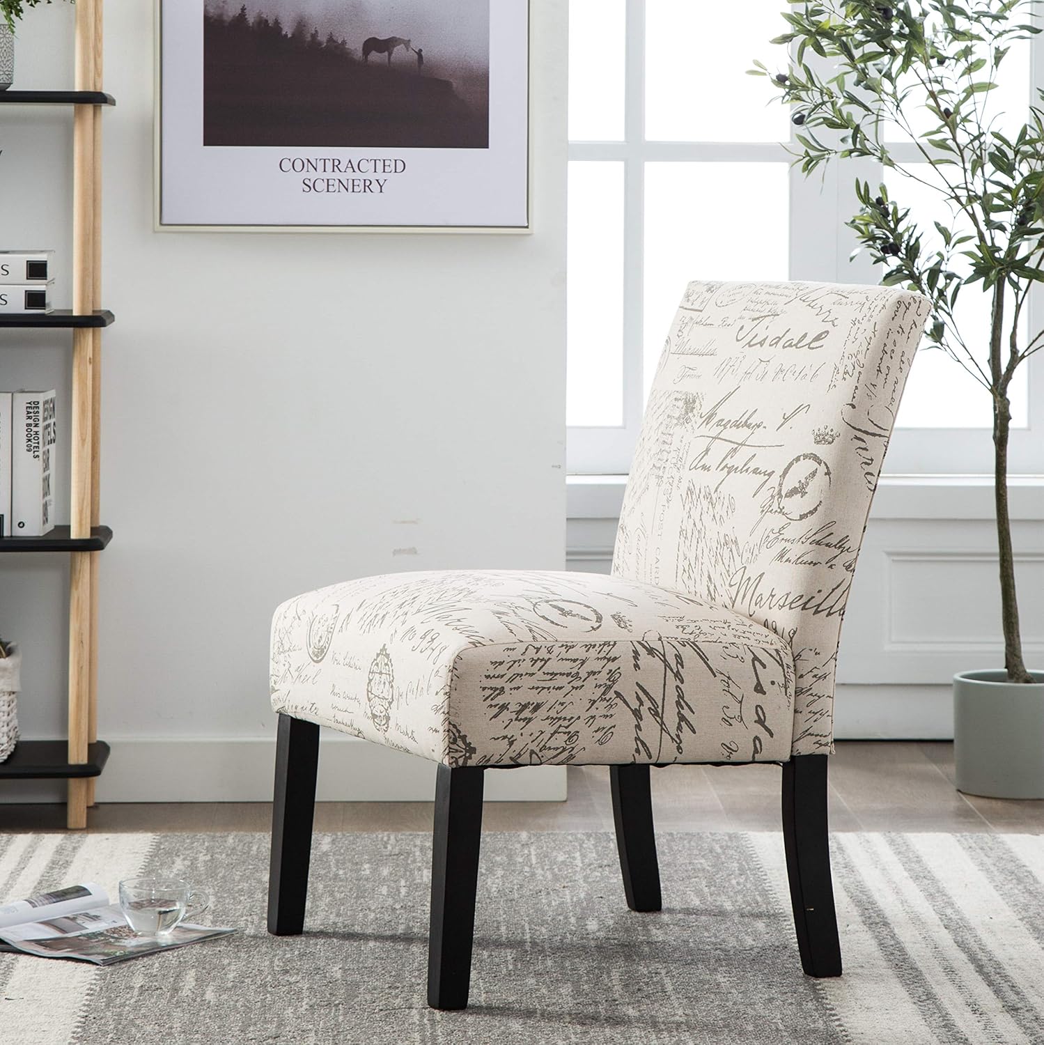Veria Marne Script Print Fabric Armless Accent Chair