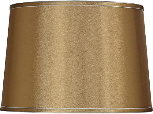 Sydnee - Pantalla de lámpara de tambor mediana con borde plateado, parte superior de 14 pulgadas x 16 pulgadas inferior x 11 pulgadas de inclinación