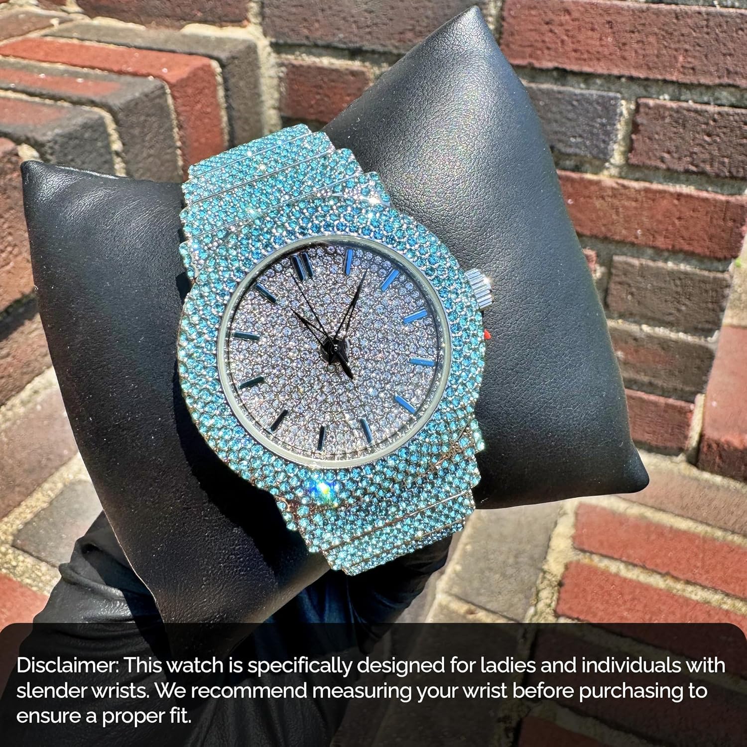 Unisex Full Iced Bling Out Luxury Fashion Lab Diamond CZ Round Quartz Movement White Gold Plated Celebrity Party Pink Watch - Gift Box