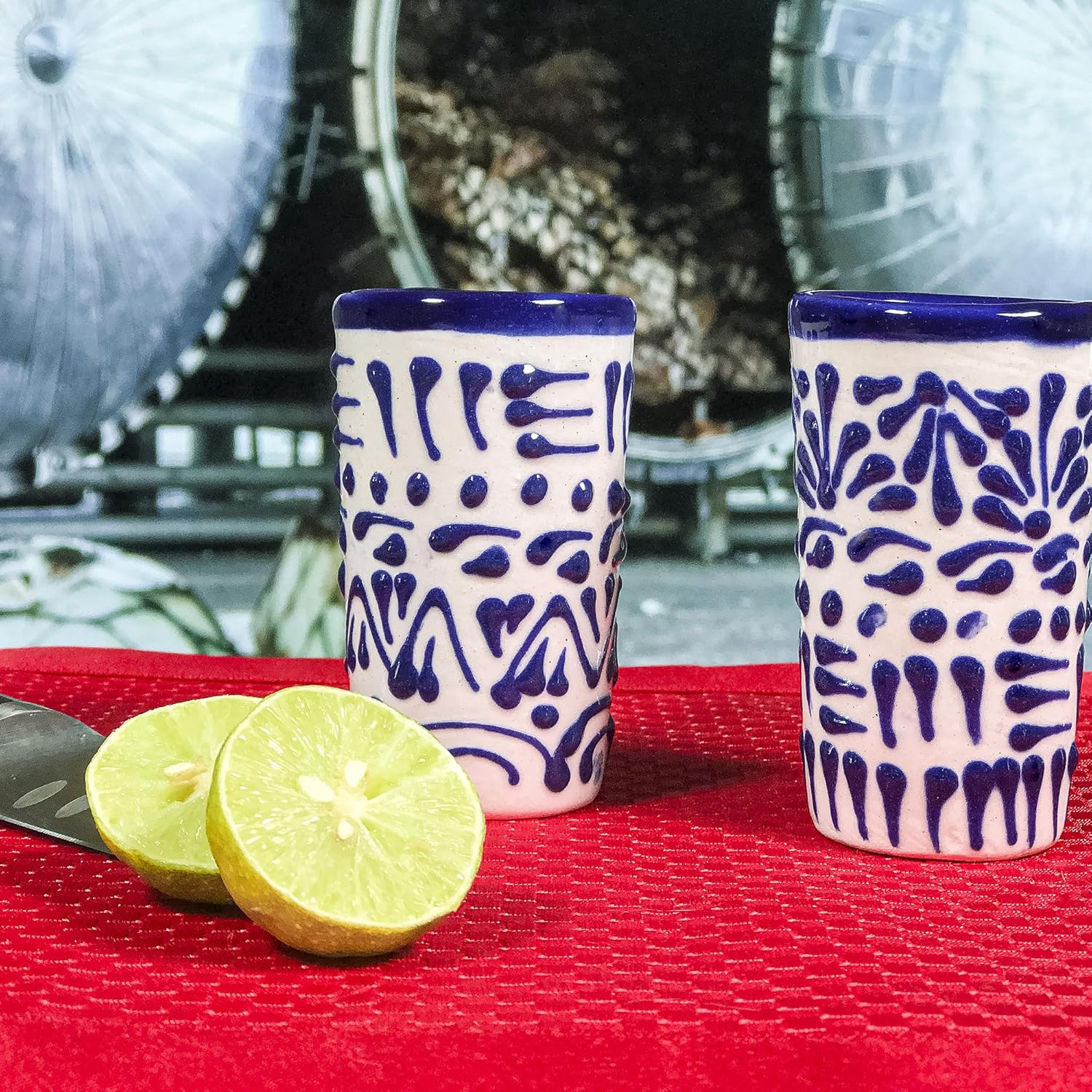 Talavera Shot Glasses Set of 4 Authentic Mexican Tequila Shot Glasses - Hand-painted - 2 Oz (Blue Lace) - Image 7