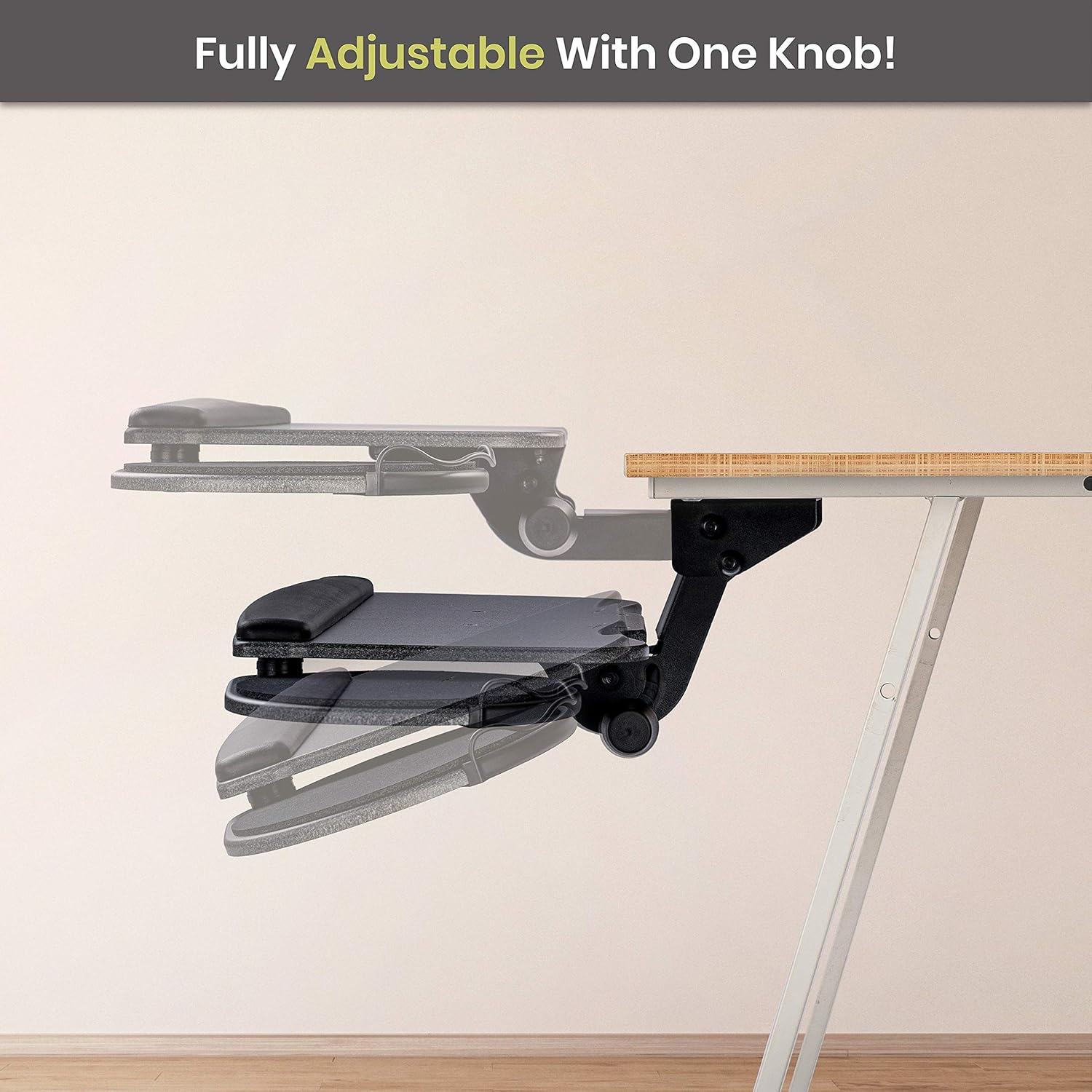FERSGO Under Desk Keyboard Tray, 20" x 11" Tray, 17.75" Track, One Knob Control, Undermount Sliding Computer Keyboard and Mouse Tray with Wrist Rest, Swivels 360° with Adjustable Height and ±15° Tilt : Office Products