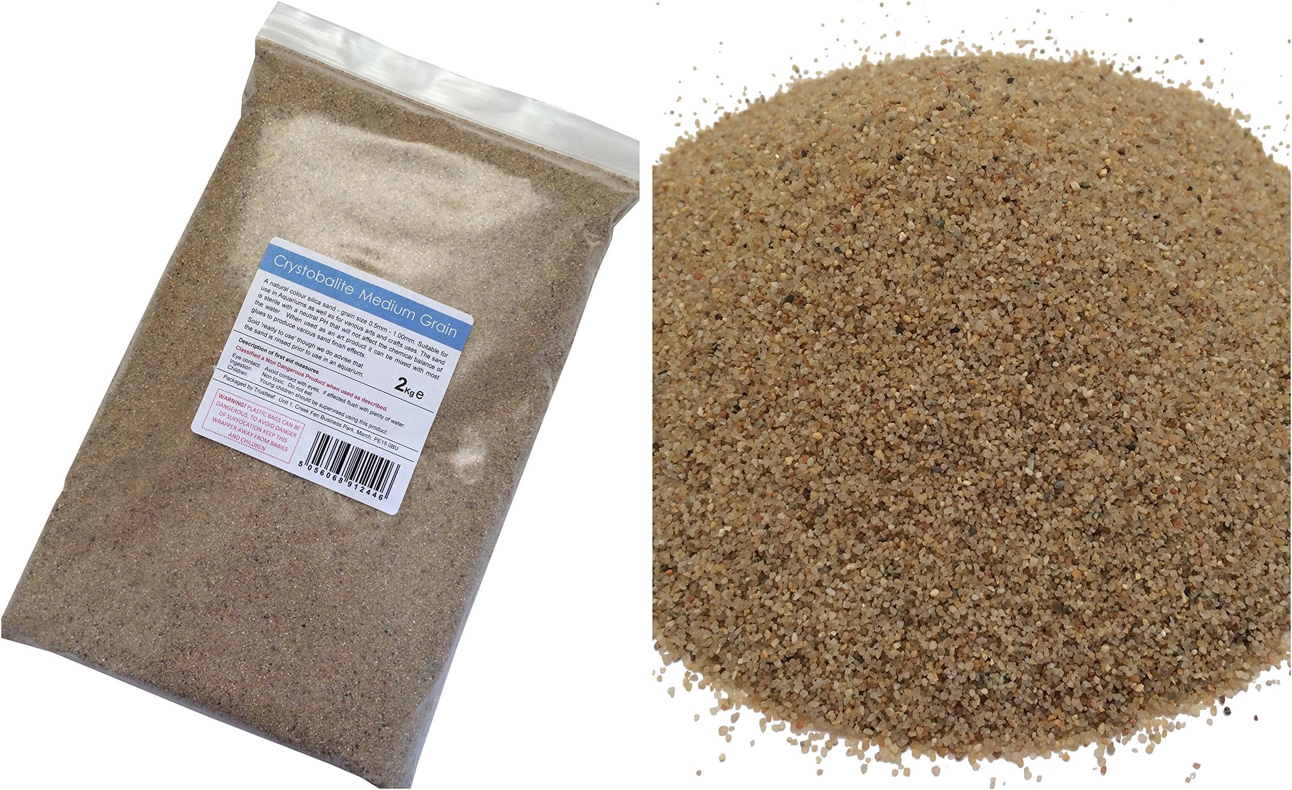 2kg Natural Colour Silica Sand - Medium Grain - Arts & Crafts - Aquariums