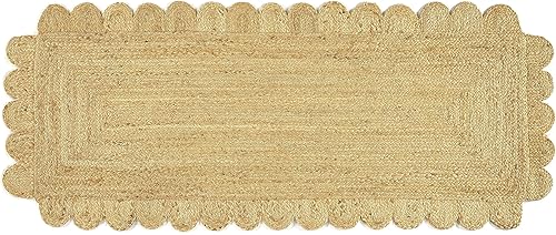 Miniatura 6 de GRUHUM Alfombra de yute festoneada de 2 pies 6 pulgadas x 4 pies de fibra natural, rectangular, bohemio, reversible, tejida a mano, suave, rústica,