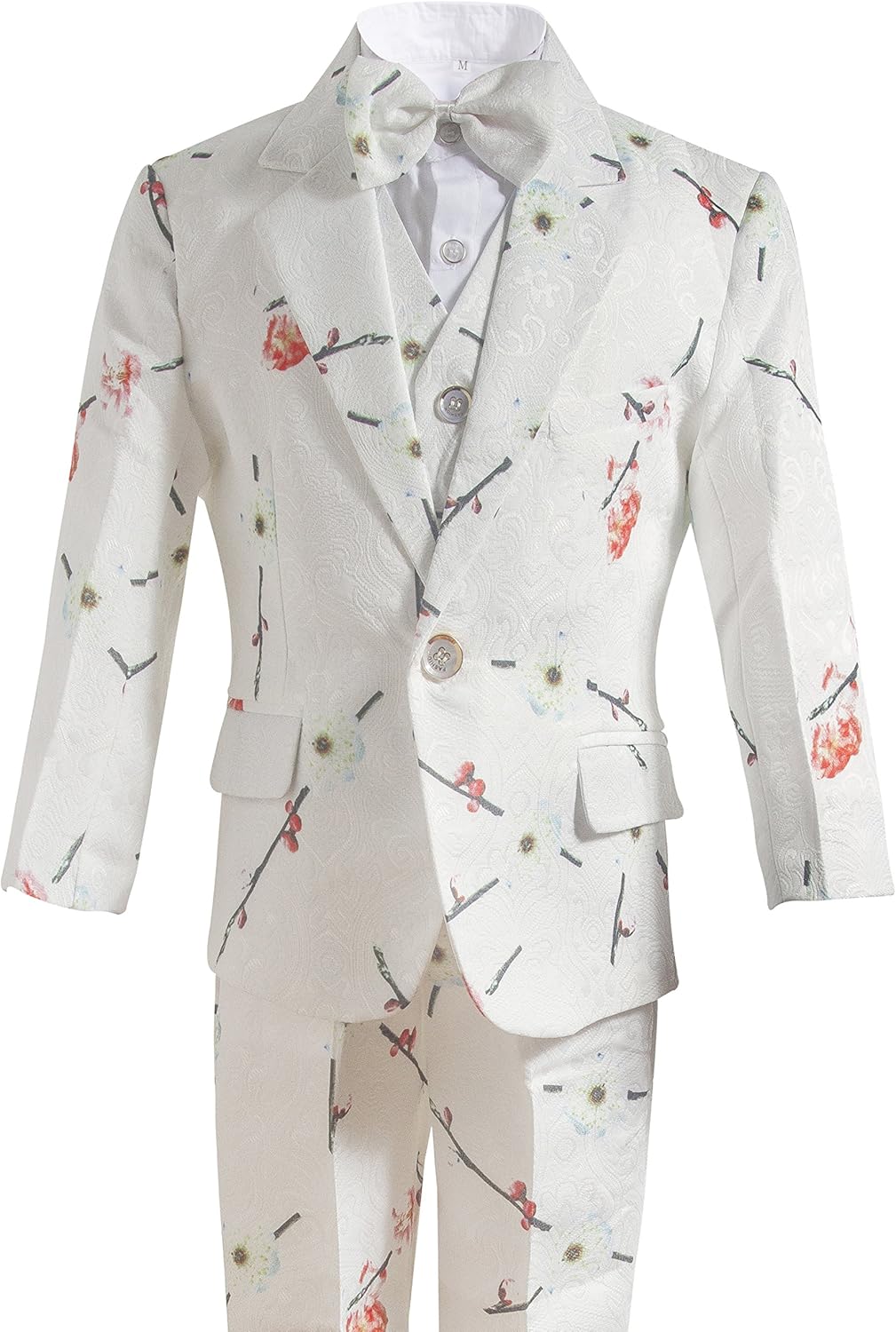 Gele Boy 6 Pieces Floral Formal Dress Suit,Slim Fit Tuxedo Set