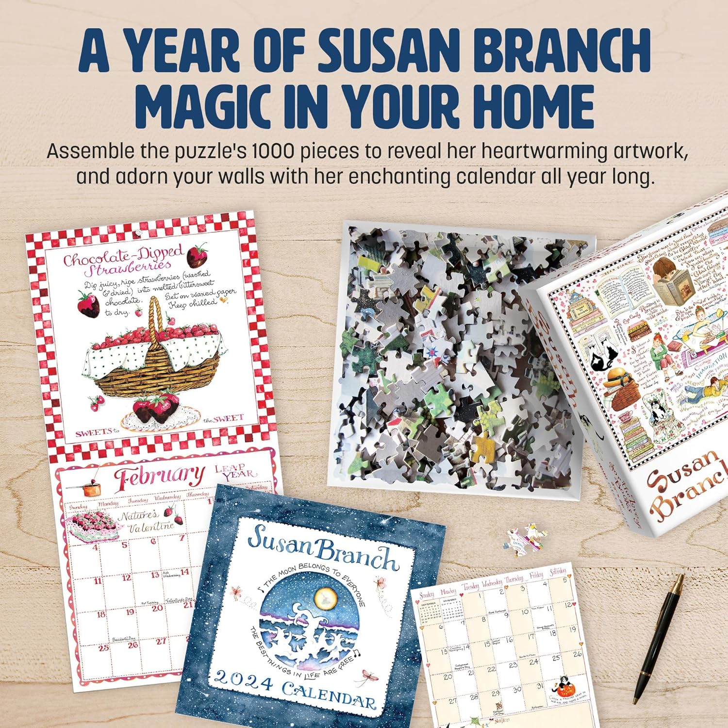 TF Publishing 1000 Piece Jigsaw Puzzle - Artist Susan Branch: Books and Cats - Colorful Illustrations - Interlocking Pieces - Sturdy Storage Box 8”x8” x 2.5”- Flat Finished Puzzle 27”x 20”