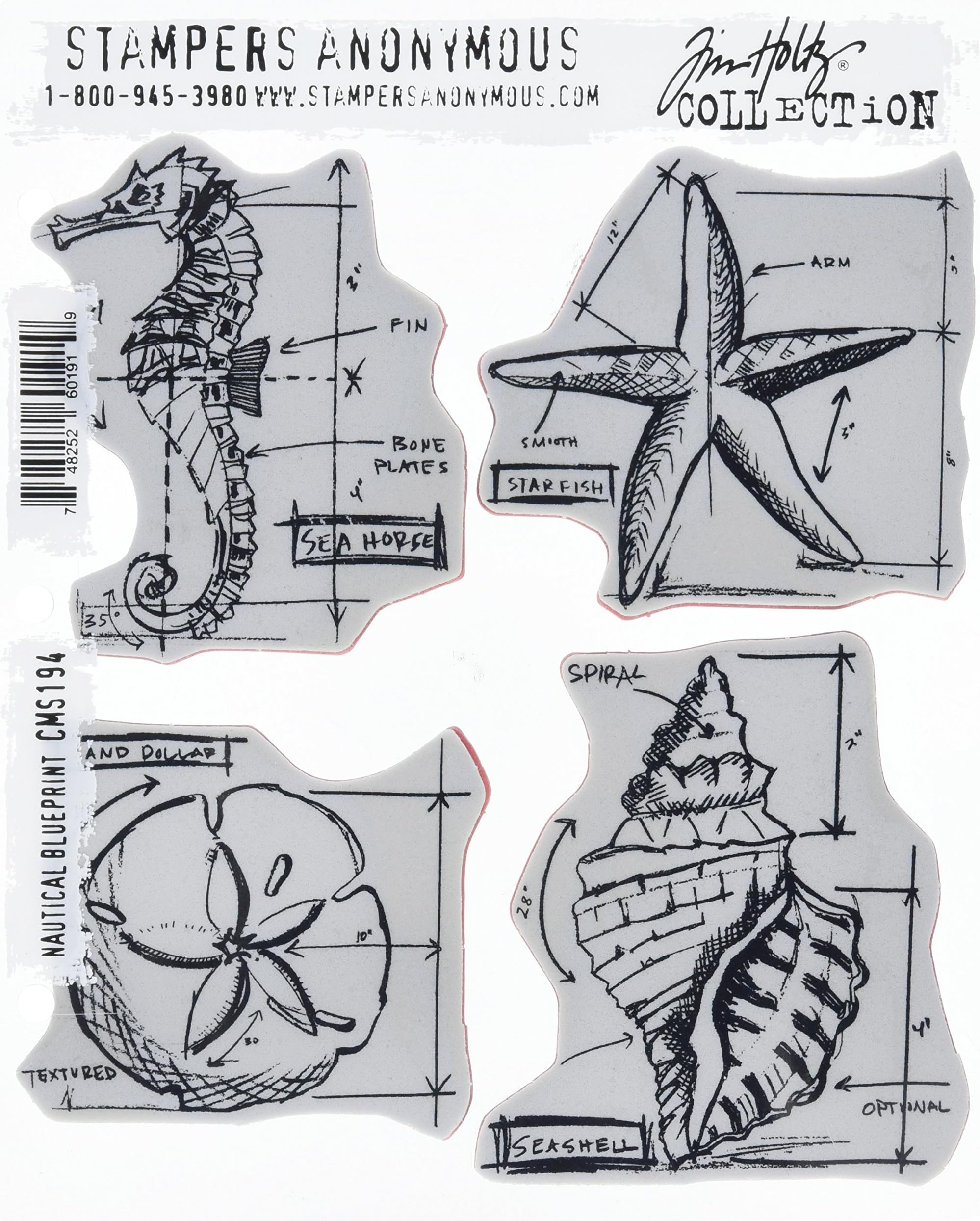 Stampers Anonymous Tim Holtz Cling Rubber Stamp Set, 7-Inch by 8.5-Inch, Nautical Blueprint