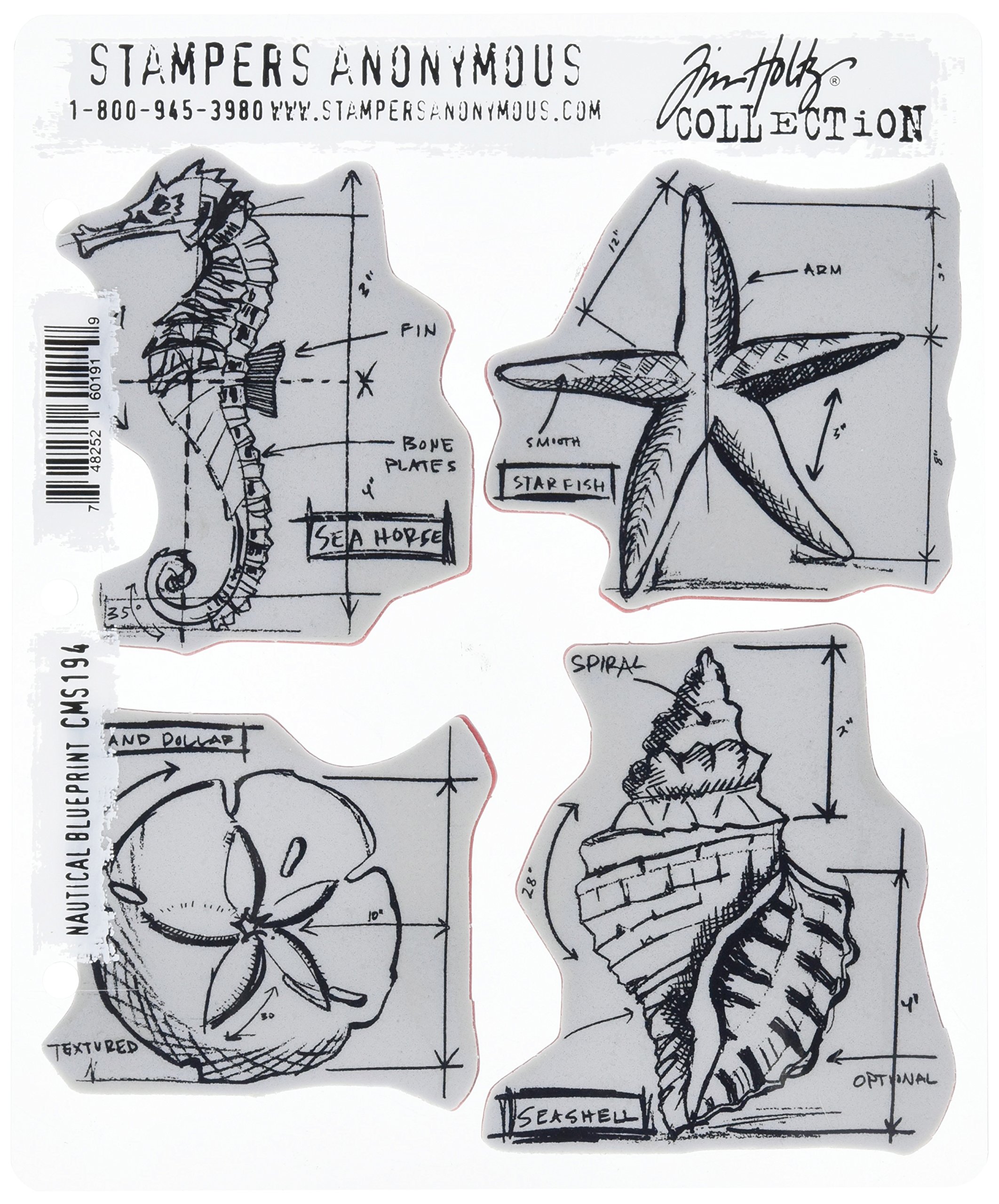 Stampers Anonymous Tim Holtz Cling Rubber Stamp Set, 7-Inch by 8.5-Inch, Nautical Blueprint