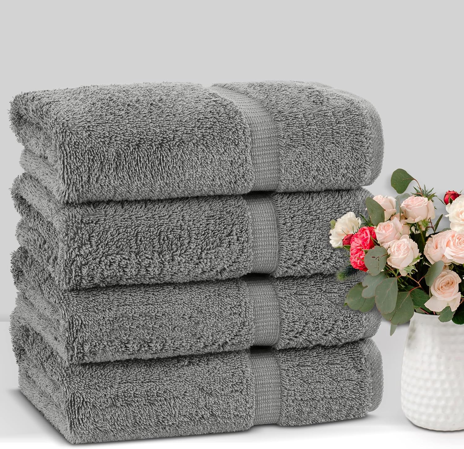 Chakir Turkish Linens Premium Cotton Absorbent Turkish Towels (Bath Towel - Set of 4, Gray)