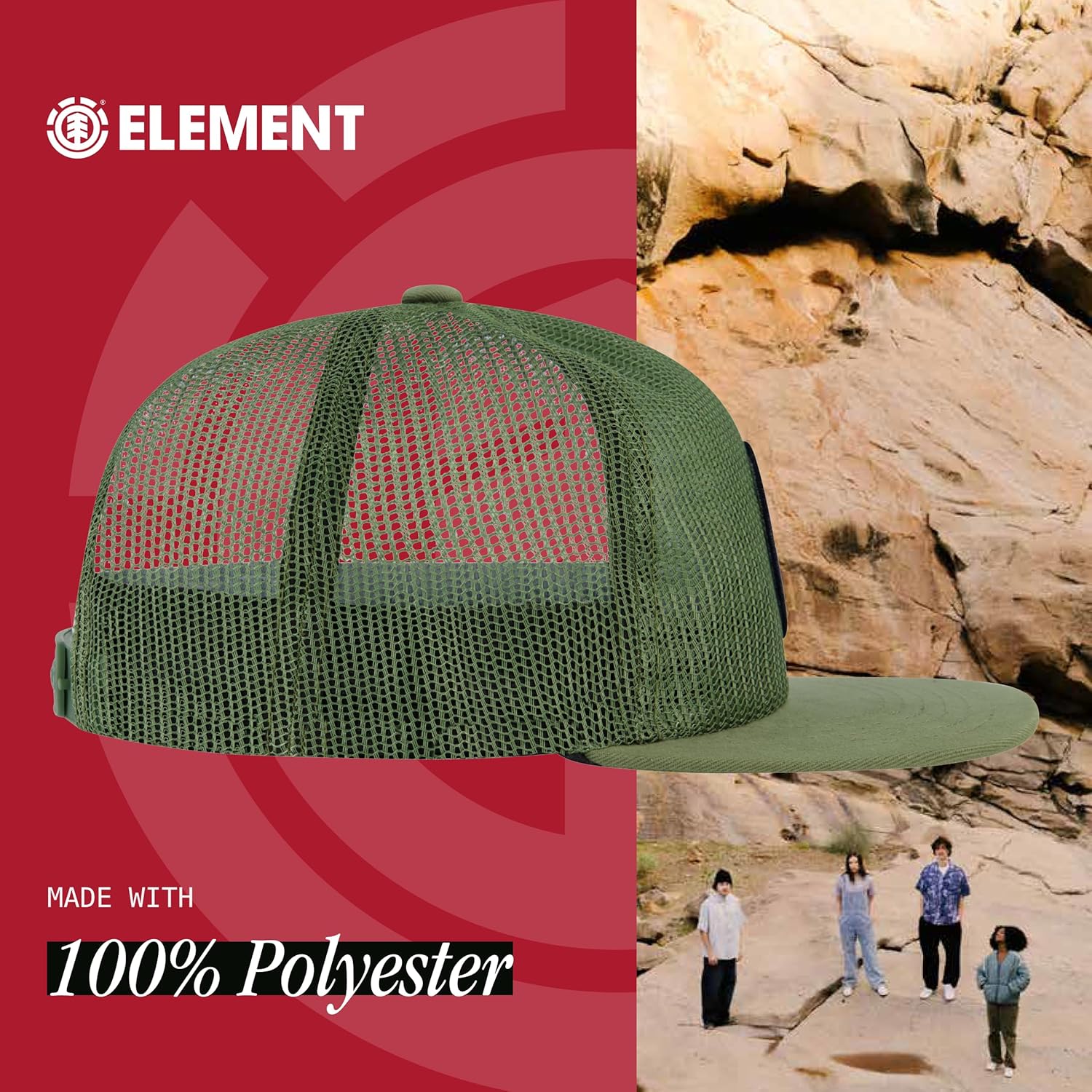 Element Baseball Hat, Adult Mesh Low Profile with Straight Brim, Olive, One Size - Image 6