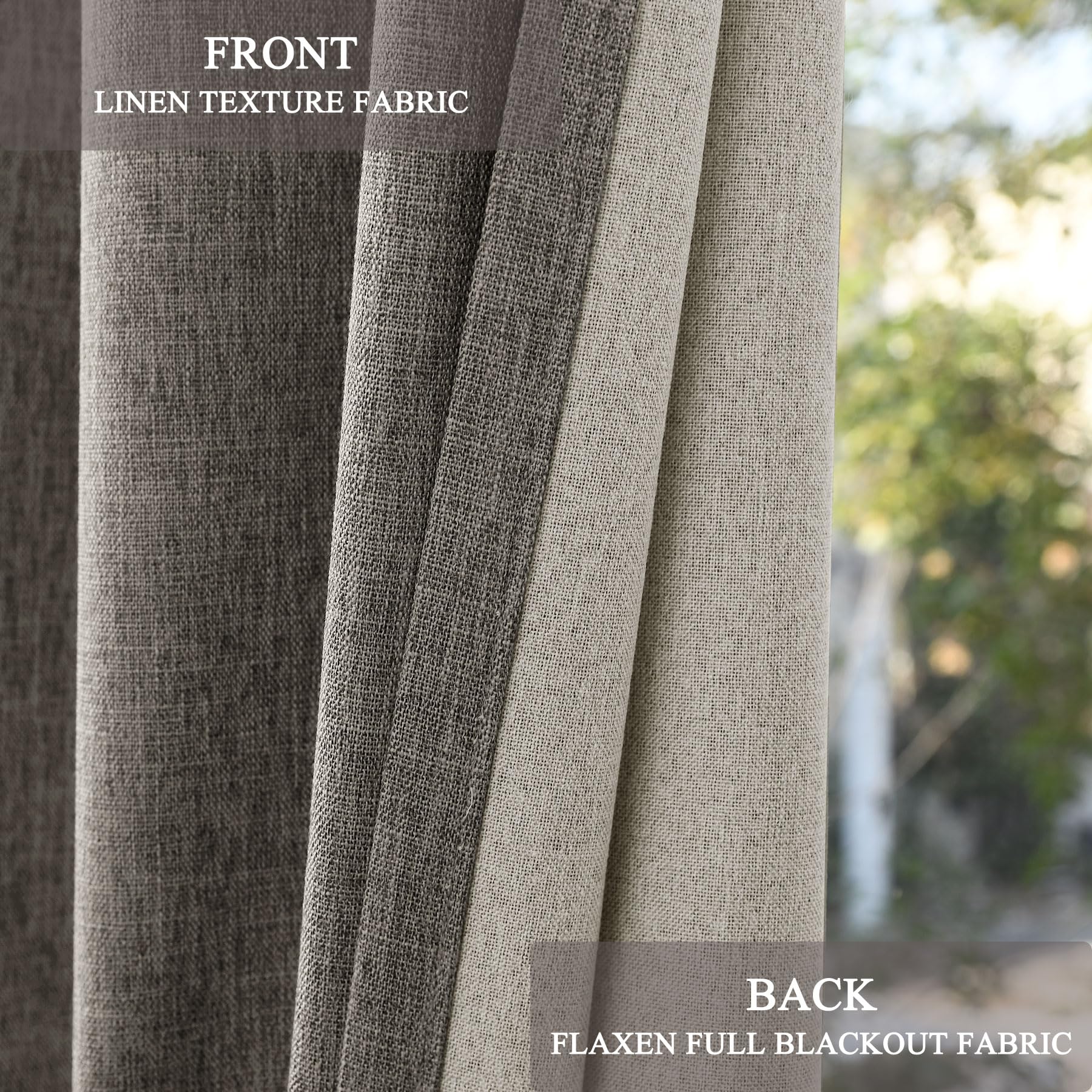 Lot de 2 rideaux 100 % occultants à texture de lin de 106,7 x 137,2 cm, séparateur de pièce, languette arrière et passe-tringle – Panneaux de fenêtre gris rétro pour intimité – Pour décoration