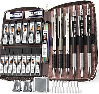 Mechanical Pencil Set with Leather Bag 30 Count, Drawing Pencils 0.5, 0.7, 0.9MM &