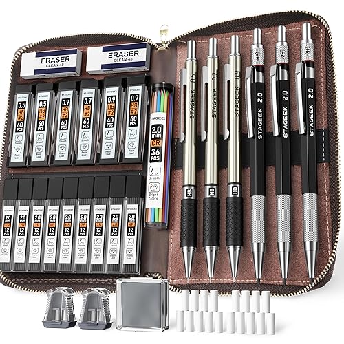 30PCS Art Mechanical Pencil Set with Leather Bag, Metal Artist