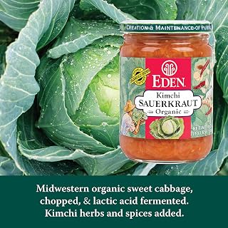 Eden Organic Kimchi Sauerkraut, 18 oz Glass Jar - Fine Cut, Vegan, Probiotic-Rich Fermented Cabbage