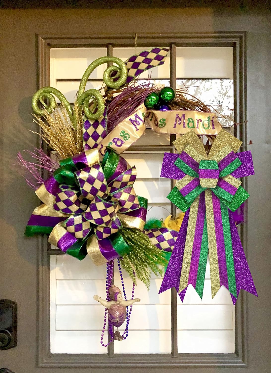 Mardi Gras Wreath Bows Mardi Gras Decor Bow Purple Green Glitter Srips Burlap Bows for Wreaths, Mardi Gras Ribbon Tree Topper Bows for Mardi Gras Home Indoor Outdoor Decoration Wreath Ornament Supply