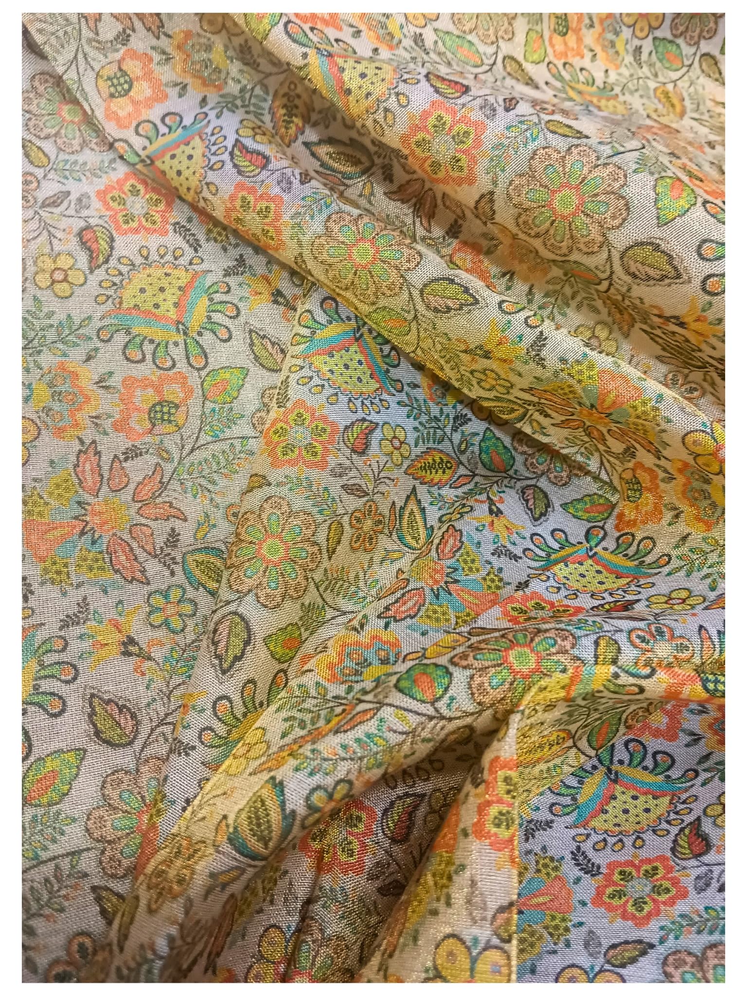 Trendy Traditional Indian Tissue Cotton Fabric, Hand Block Printed Design, Multicolour Floral Pattern, 1 Metre, for Women's Blouse-image-32