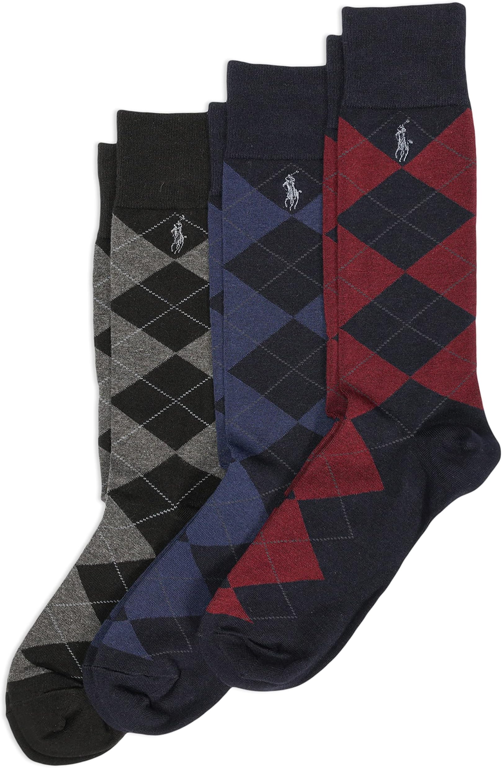 Men's Argyle Pattern Dress Crew Socks - 3 Pair Pack - Soft Lightweight Cotton Comfort