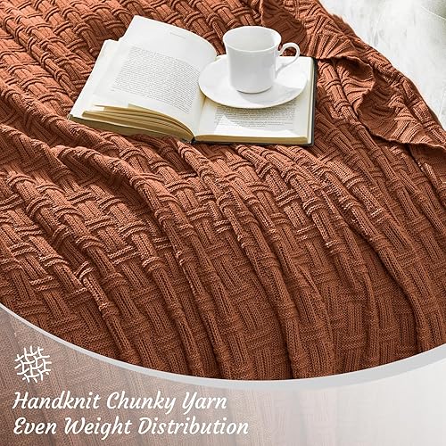 Miniatura 5 de TREELY Cable Throw Blanket for Couch and Bed, Soft Cozy Fall Knit Blanket, Farmhouse Warm Knitted Throw Blankets for Winter (60 x 80 Inches,