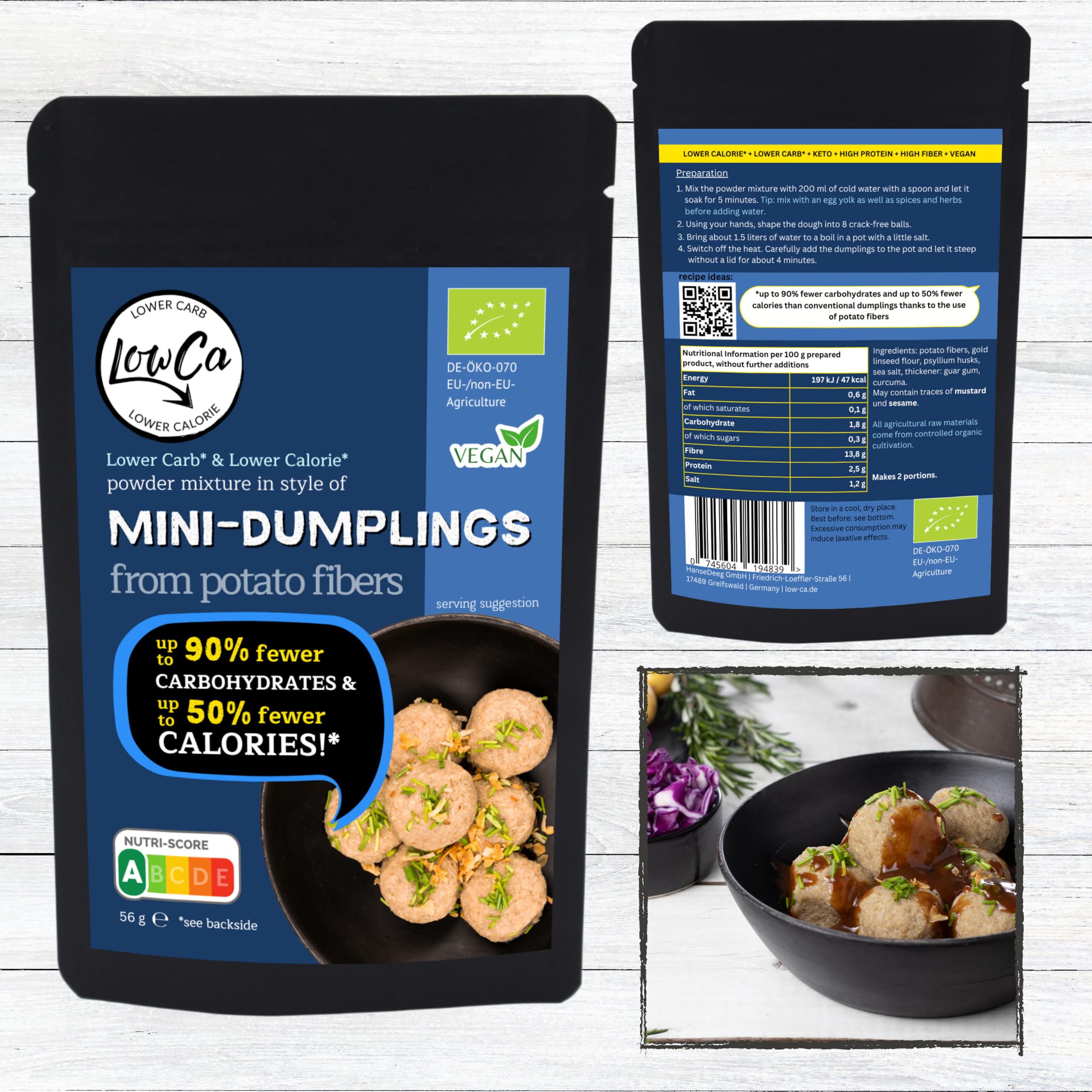 LOW CARB produits à base de pommes de terre | 95% de glucides en moins = KETO | 60% de calories en moins | riche en protéines et en fibres | biologique