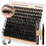 DIY Eyelash Extension Kit Volume Thick Lash Clusters Kit 10-18mm Thick Lash Extensions 90D Individual Eyelashes Extensions Kit with Lash Bond, Lash Remover, Lash Applicator (90D-D Curly-200Pcs)