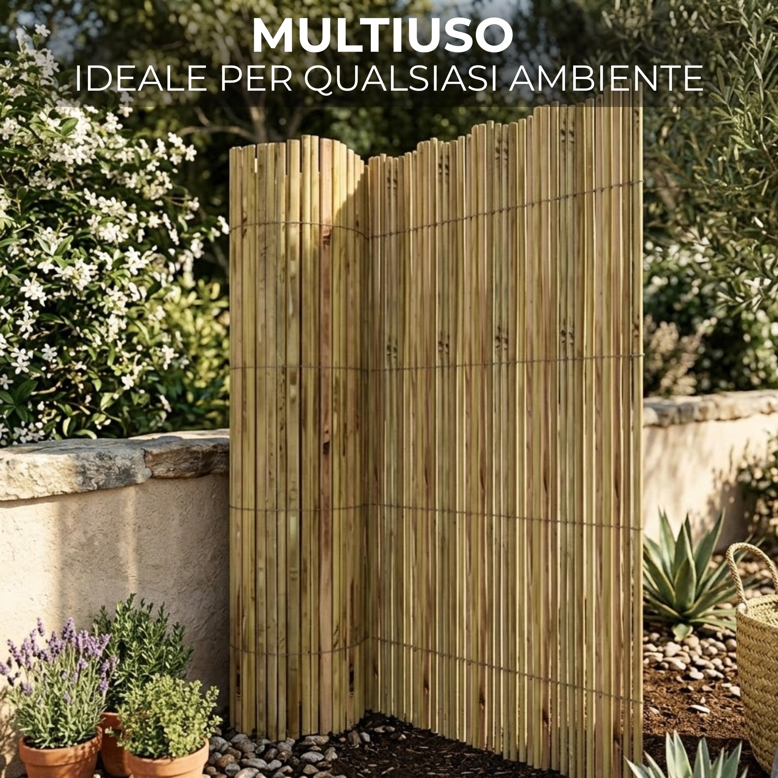 Arella in Bamboo da Esterno Rilegata con Filo Metallico Canniccio Canna Ø 5÷10 mm Ideale Recinzioni Oscuranti Giardino,Balcone,Terrazzo,Esterno Varie Dimensioni (1x3 MT)