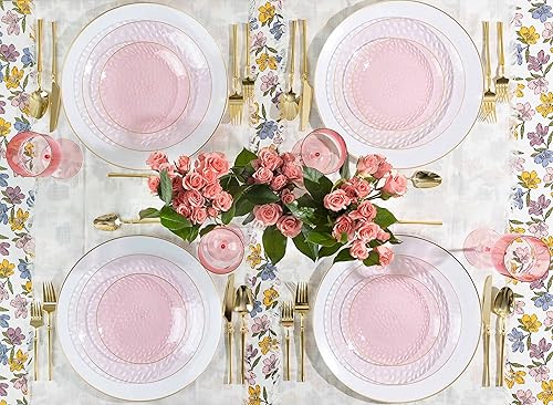 Miniatura 3 de PARTY BARGAINS Platos de cena orgánicos de 10 pulgadas color rosa martillado con borde dorado, paquete de 20, platos desechables de plástico