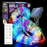 Bell+Howell LED Solar Rope Lights Outdoor Waterproof, 50Ft Indoor/Outdoor Rope Lights for Outside, USB/Solar Powered, Remote Included, 8 Color Changing Light Modes, As Seen On Tv