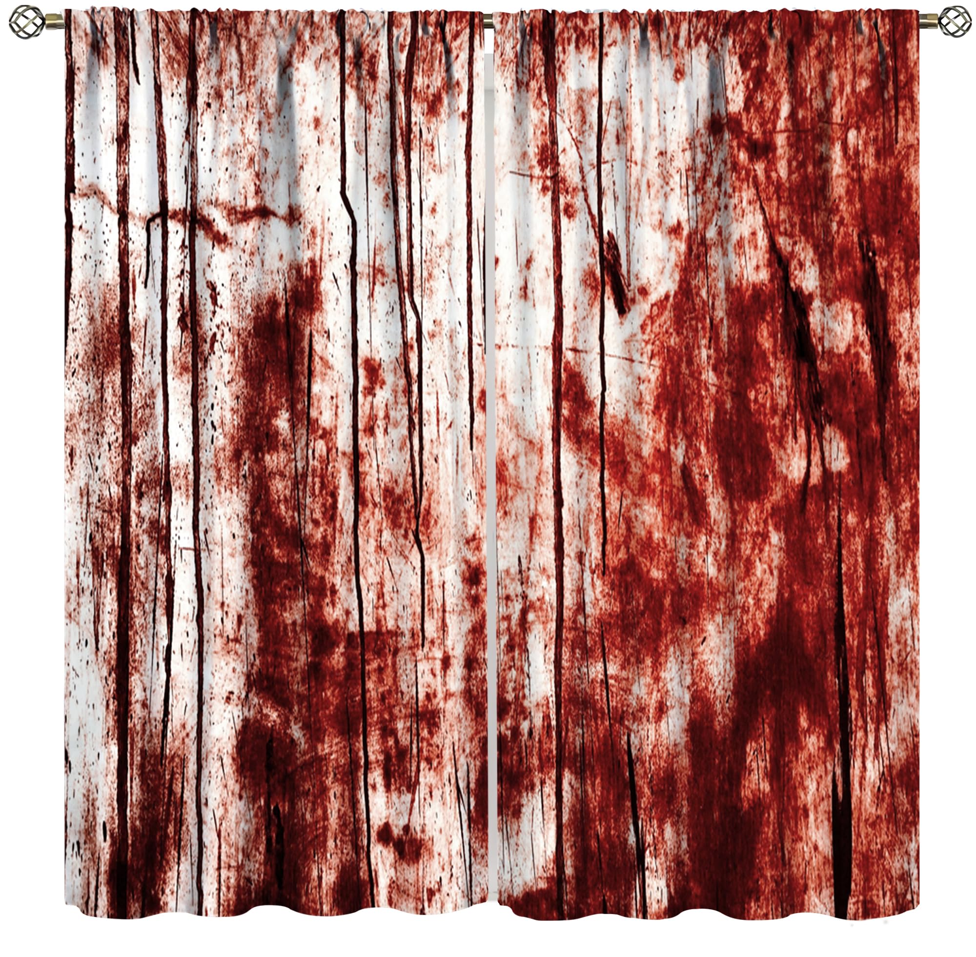Rideaux d'Halloween tache de sang pour cacher le vis-a-vis avec une deco effrayante