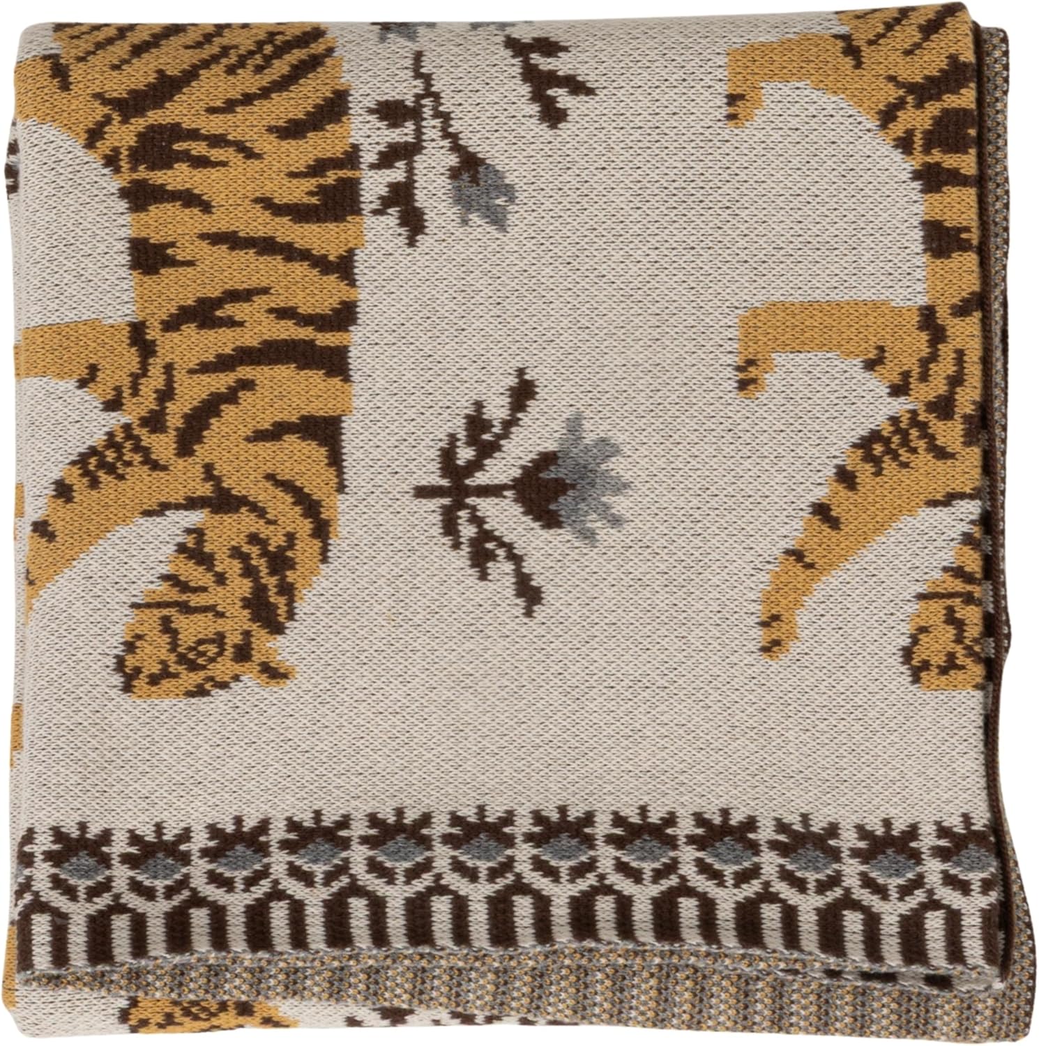Creative Co-Op Cotton Knit Baby Blanket with Tigers, Multicolor