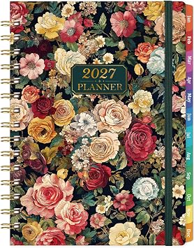 2027 Planner - Jan. 2027 - Dec. 2027, Calendar Monthly Planner 2027 Spiral Bound, 6.3" x 8.4", 2027 Planner Weekly and Monthly with Hardcover, 12 Monthly Tabs, Thick Paper, Pocket