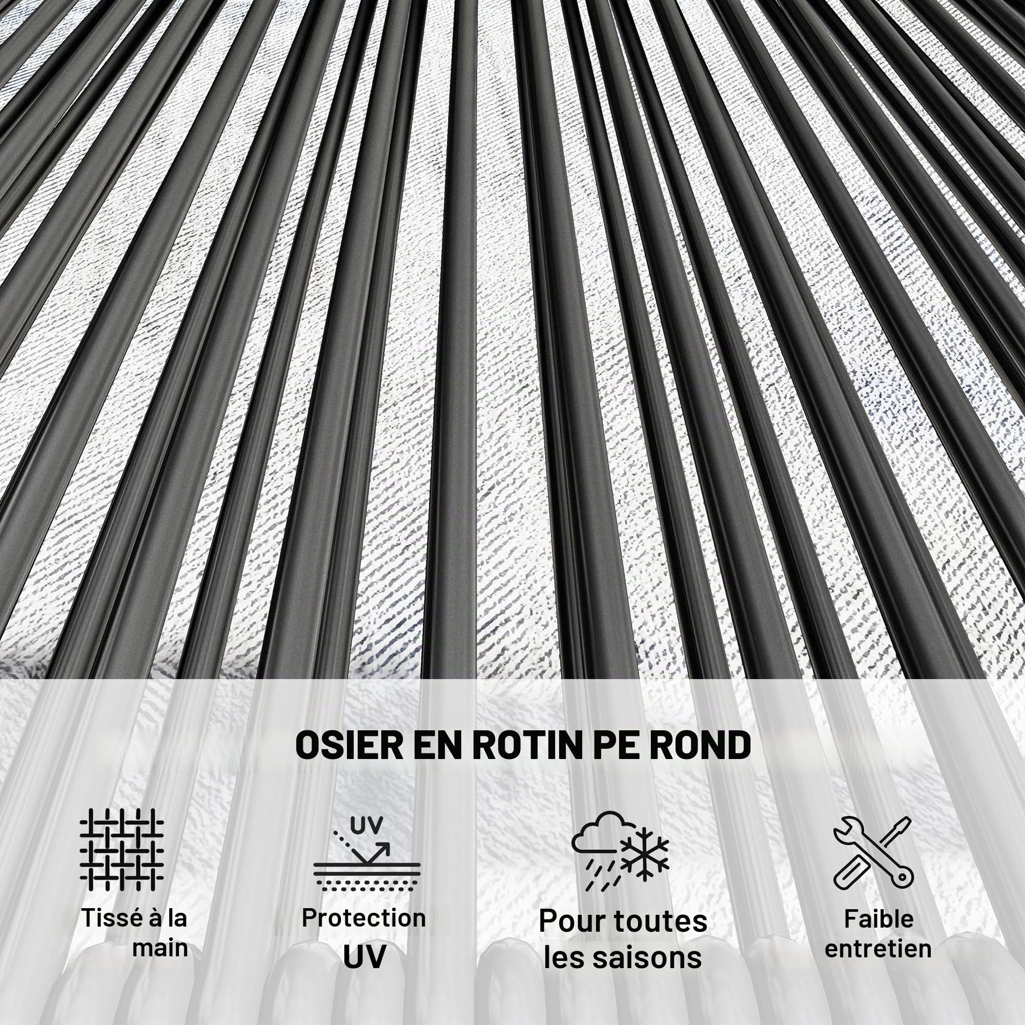 Outsunny Canapé de Jardin 2 Places rotin PE Cadre Acier Noir