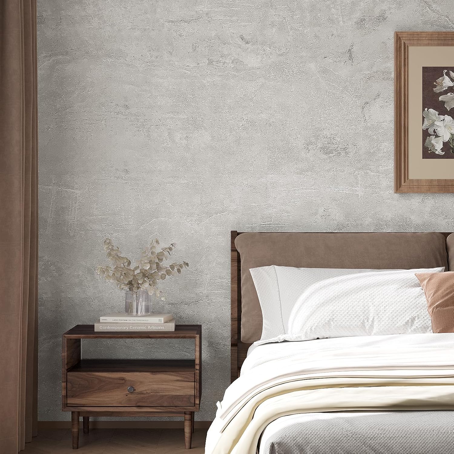 VaryPaper 32"x354" Large Size Grey Lime Wash Wallpaper Peel and Stick Concrete Contact Paper for Countertops Waterproof Removable Self Adhesive Industrial Cement Wallpaper for Bedroom Living Room