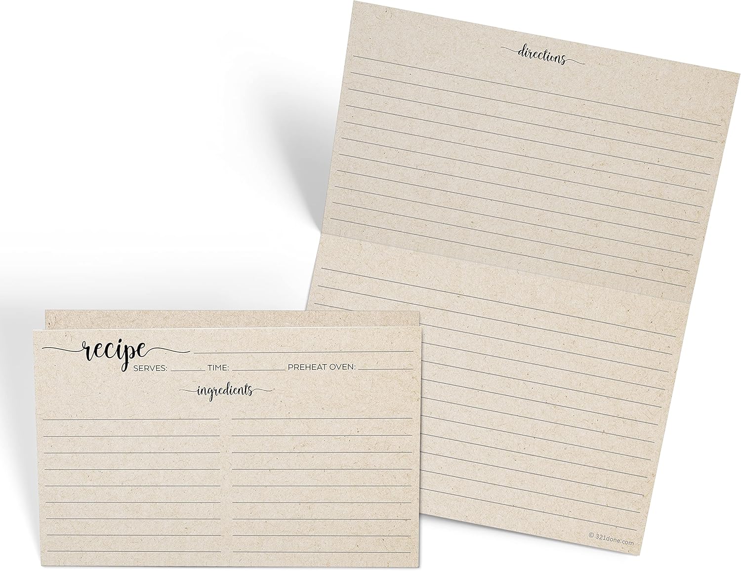 321Done Folding Recipe Cards (Set of 50) X-Large - Made in USA - Folds to 4x6 from 8x6 - Rustic Kraft Minimalist – Retro Vintage Luxury Thick Cardstock Jumbo Folded Double-Sided