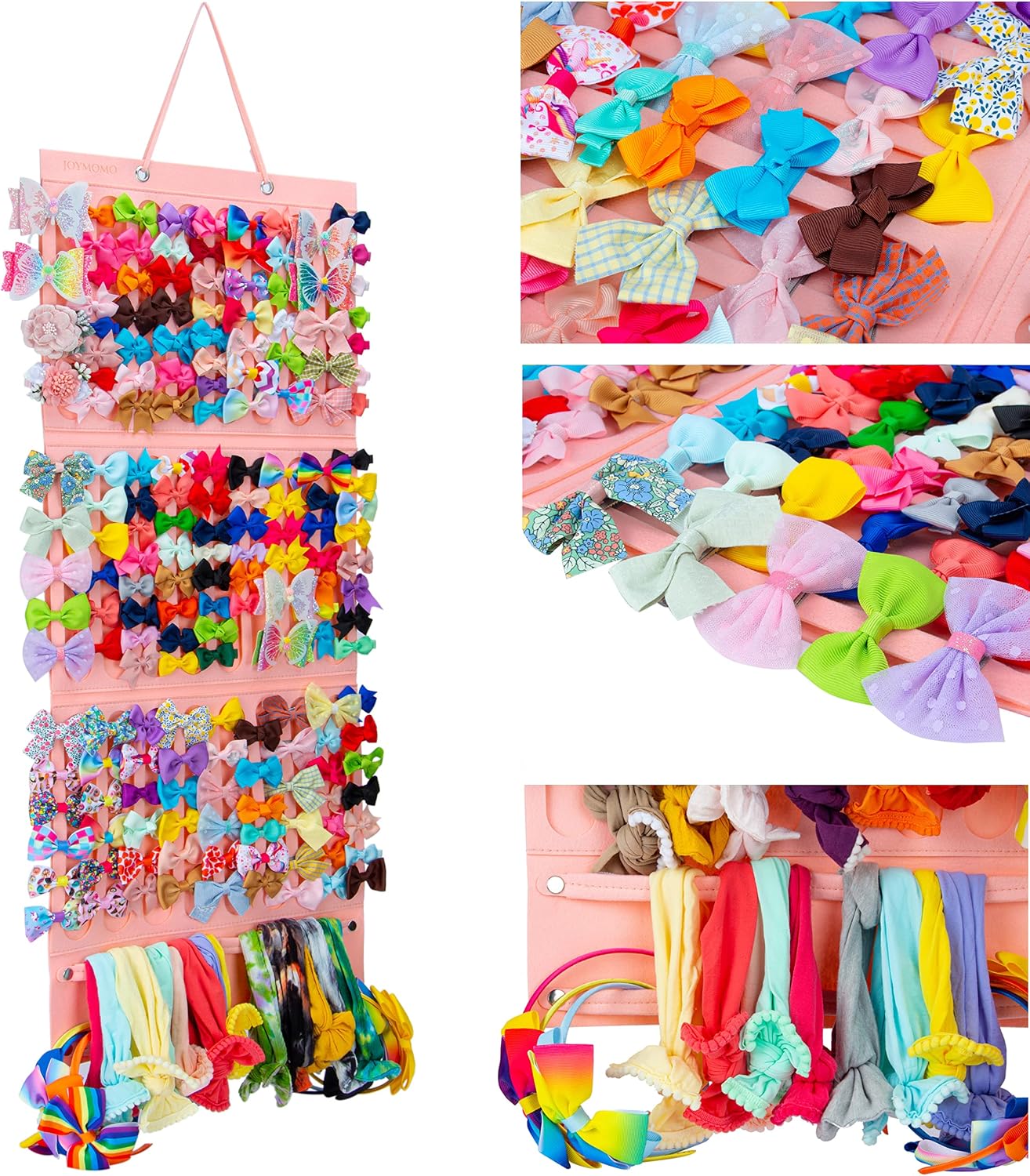 Hair Bow Holder Organizer for Girls, Hanging Bow Storage (Pink)