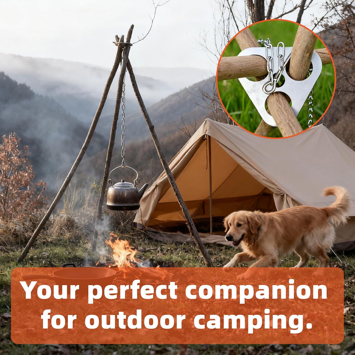 Stainless Steel Campfire Tripod Plate for Outdoor Cooking – Portable Camping Tripod Board for Hanging Cookware – Camping Accessories, Fire Pit & Bushcraft Gear