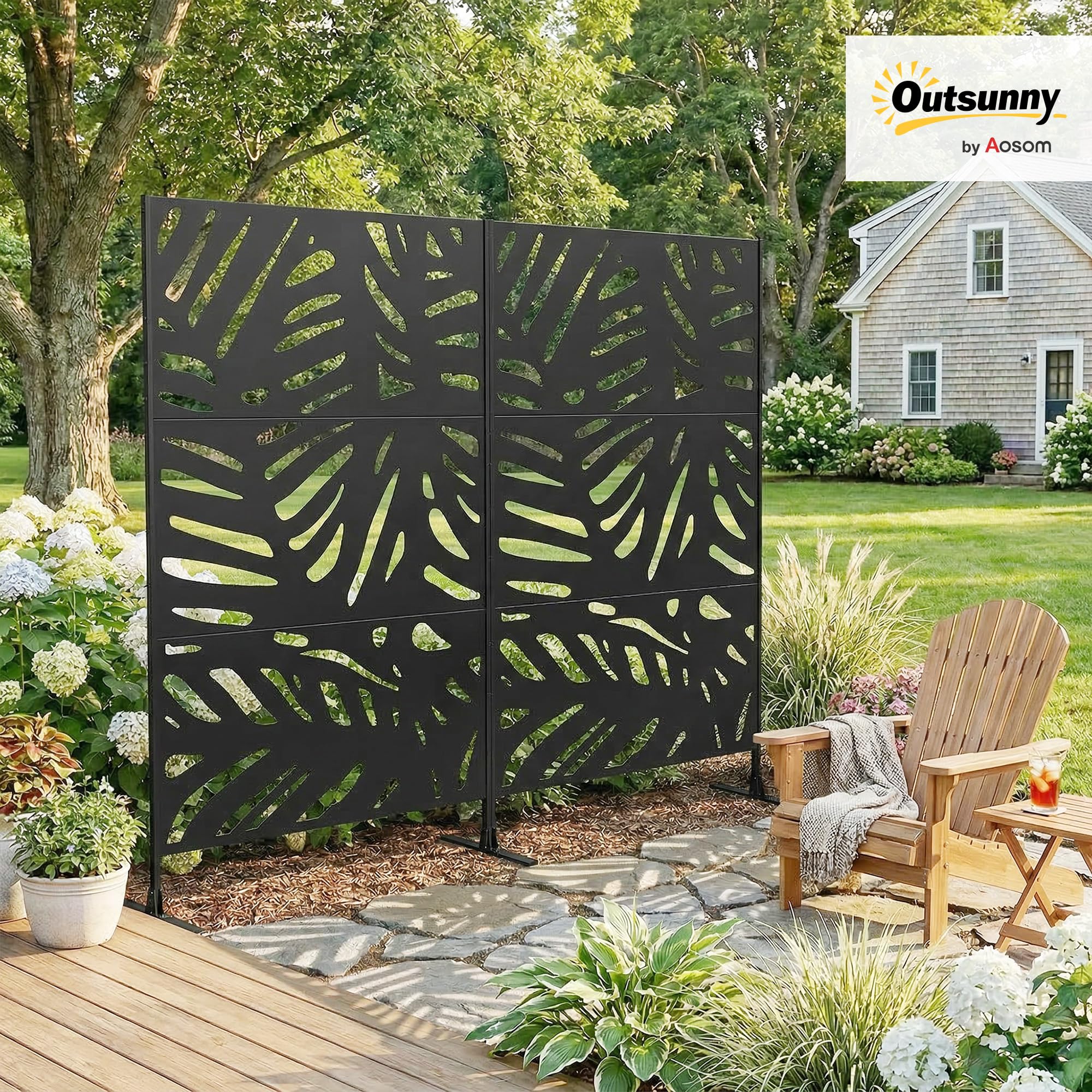 Outsunny Lot de 2 Panneaux Brise Vue Extérieur Décoratif 122x45x198cm Noir