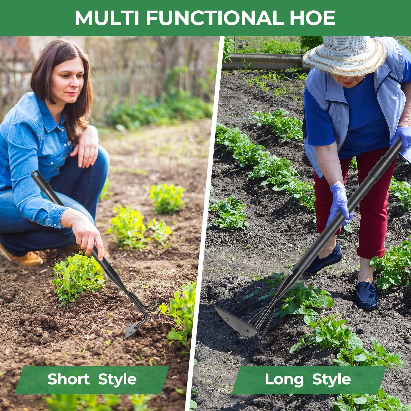 Gartenharken Grabegabel 150 cm Verstellbare Langstiel-Unkrauthacke - Schwere Beethacke Gartenwerkzeuge zum Jäten & Auflockern von Erde für Garten, Rasen und Yardarbeit