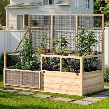 AMERLIFE Raised Garden Bed with Fencing and Trellis,18" Planting Depth