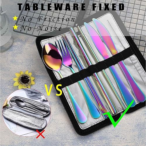 Miniatura 10 de VANDBAO Juego de utensilios de camping, utensilios de viaje portátiles con estuche para fijar vajilla, juego de cubiertos de acero inoxidable