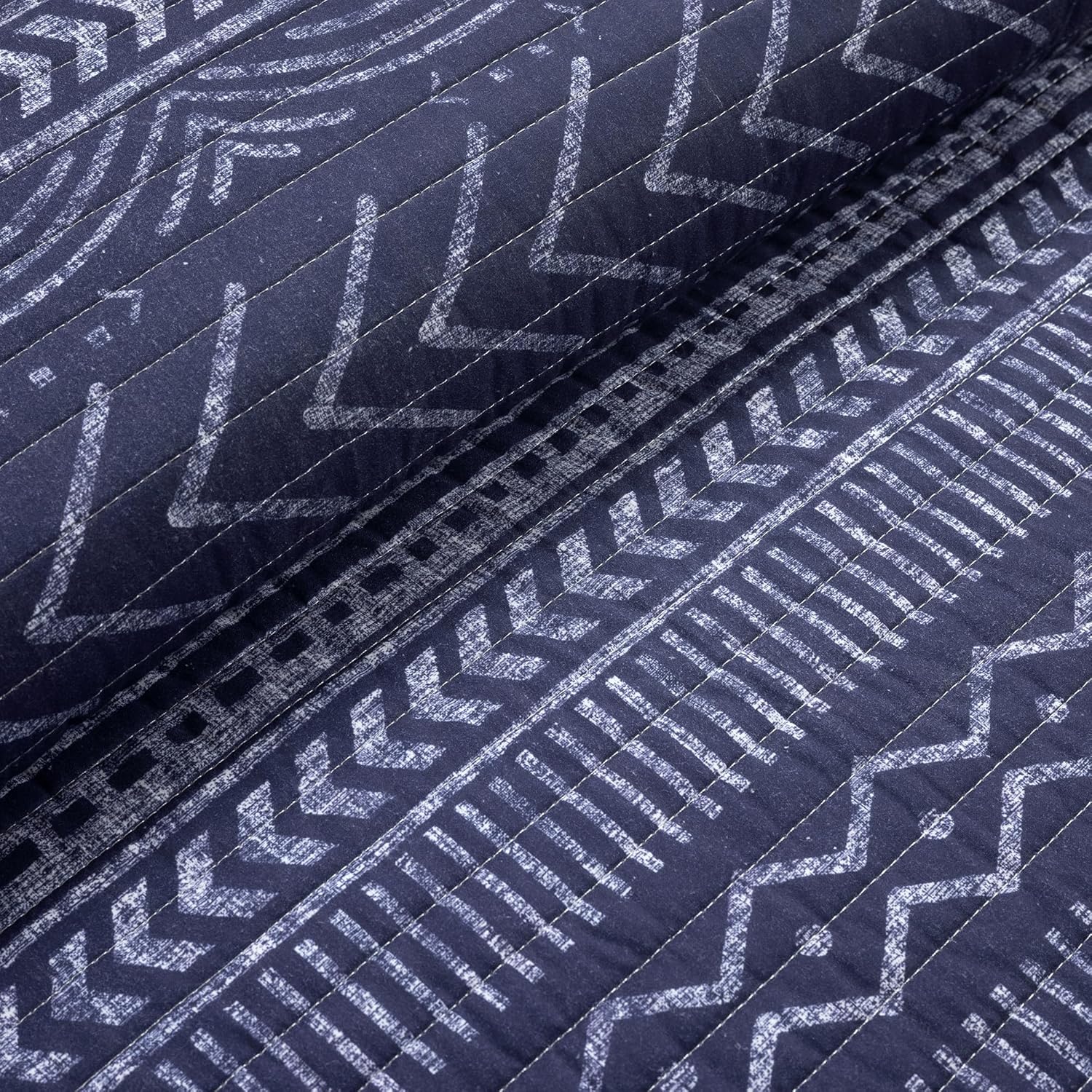Lush Decor Hygge Geo Pattern Striped 3 Piece Quilt Bedding Set, Full/Queen, Navy - Image 3