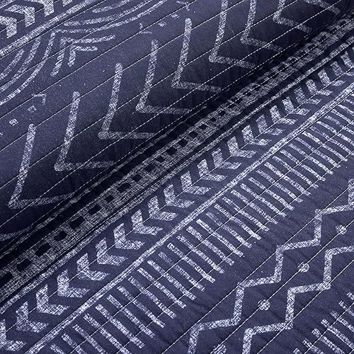 Miniatura 3 de Lush Decor Hygge - Juego de ropa de cama de 3 piezas con patrón geográfico, tamaño matrimonialQueen, azul marino