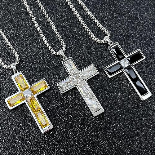 Miniatura 7 de Alexandrite Cross Necklace for Men, Rainbow Crystal Cross Pendant, Iridescent Cubic Zirconia Necklaces for Women, Hypoallergenic Mens Cross Necklace