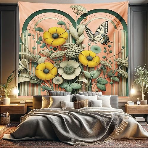 Miniatura 143 de Ambesonne Tapiz de fantasía, paisaje de fantasía con reloj, rayos de cielo de ensueño desde el techo, arte ficticio, colgante de pared ancho para