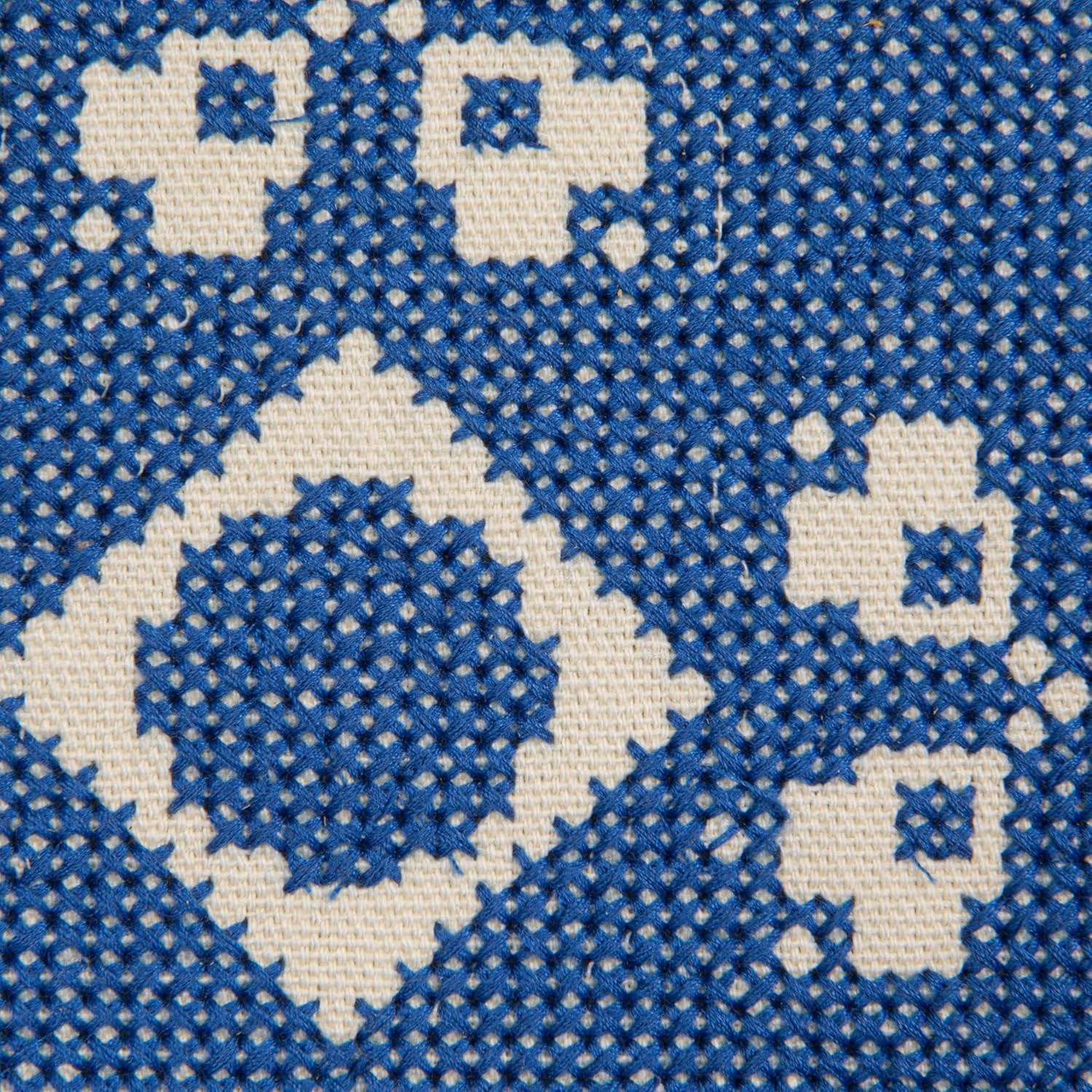 Creative Co-Op, Blue Cotton Pillow with Embroidered Design and Chambray Back, Natural